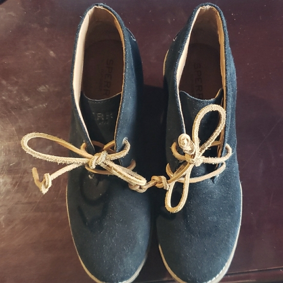 Black Sperry Wedge Boots - Picture 1 of 9